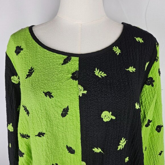 Ali Miles Tunic Top Large Green Floral Embroidered Long Sleeve Colorblock - Picture 4 of 11
